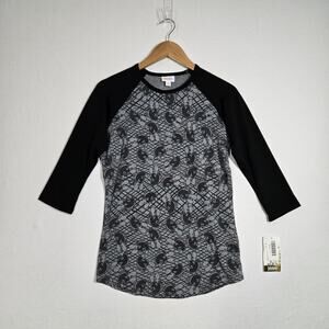 Lularoe Disney Mickey Mouse Randy Top Sz XS (2-4) Gray Black 3/4 Sleeve NEW